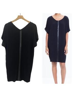 Madewell Leather Edged Easy Shirt Dress - Black - XS